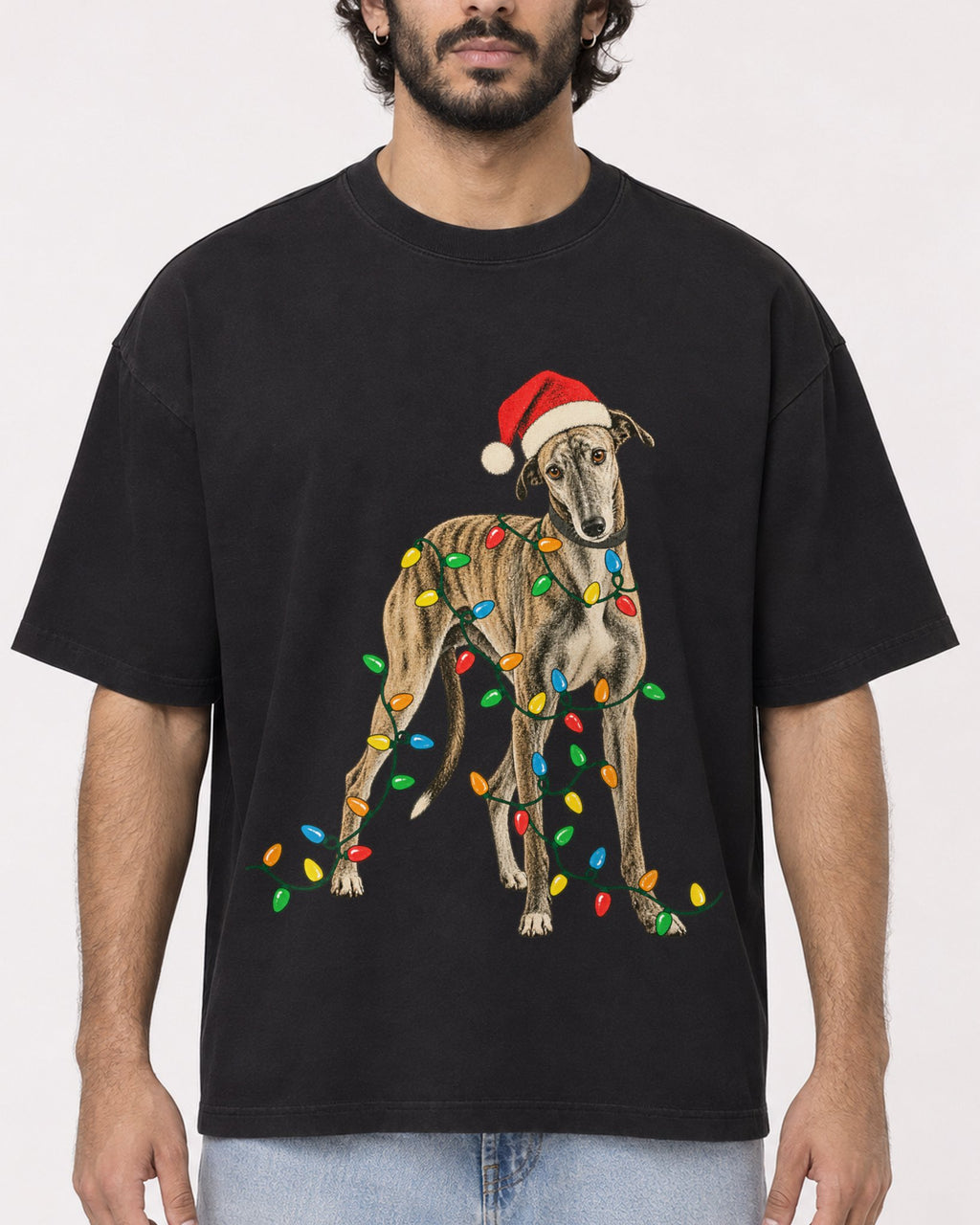 Mockup Boxy Heavyweight Tee Black male close-up 17