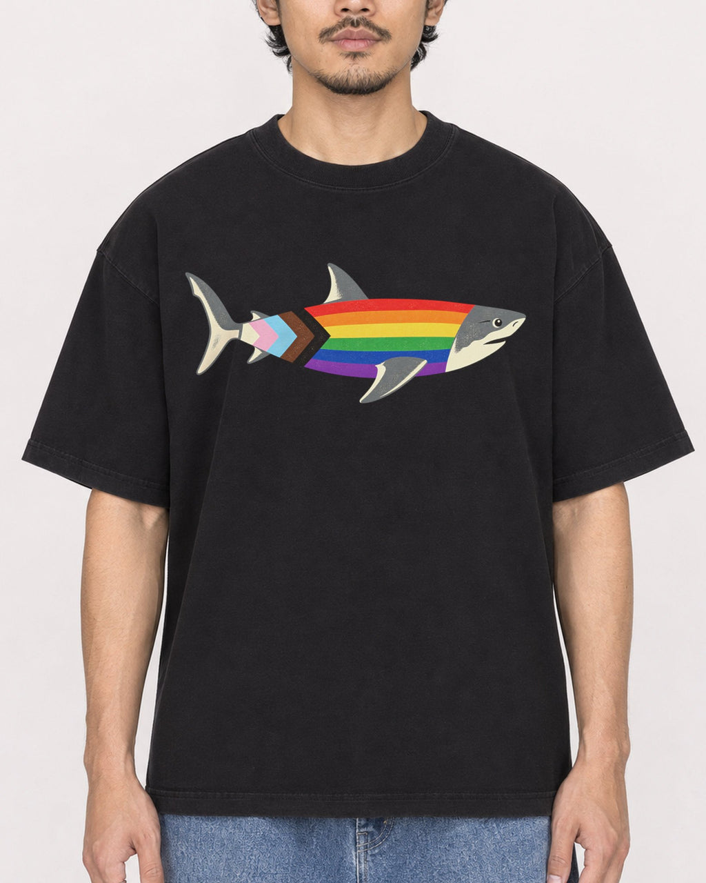Mockup Boxy Heavyweight Tee Black male close-up 02