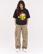 Mockup Boxy Heavyweight Tee Black female full-body 02