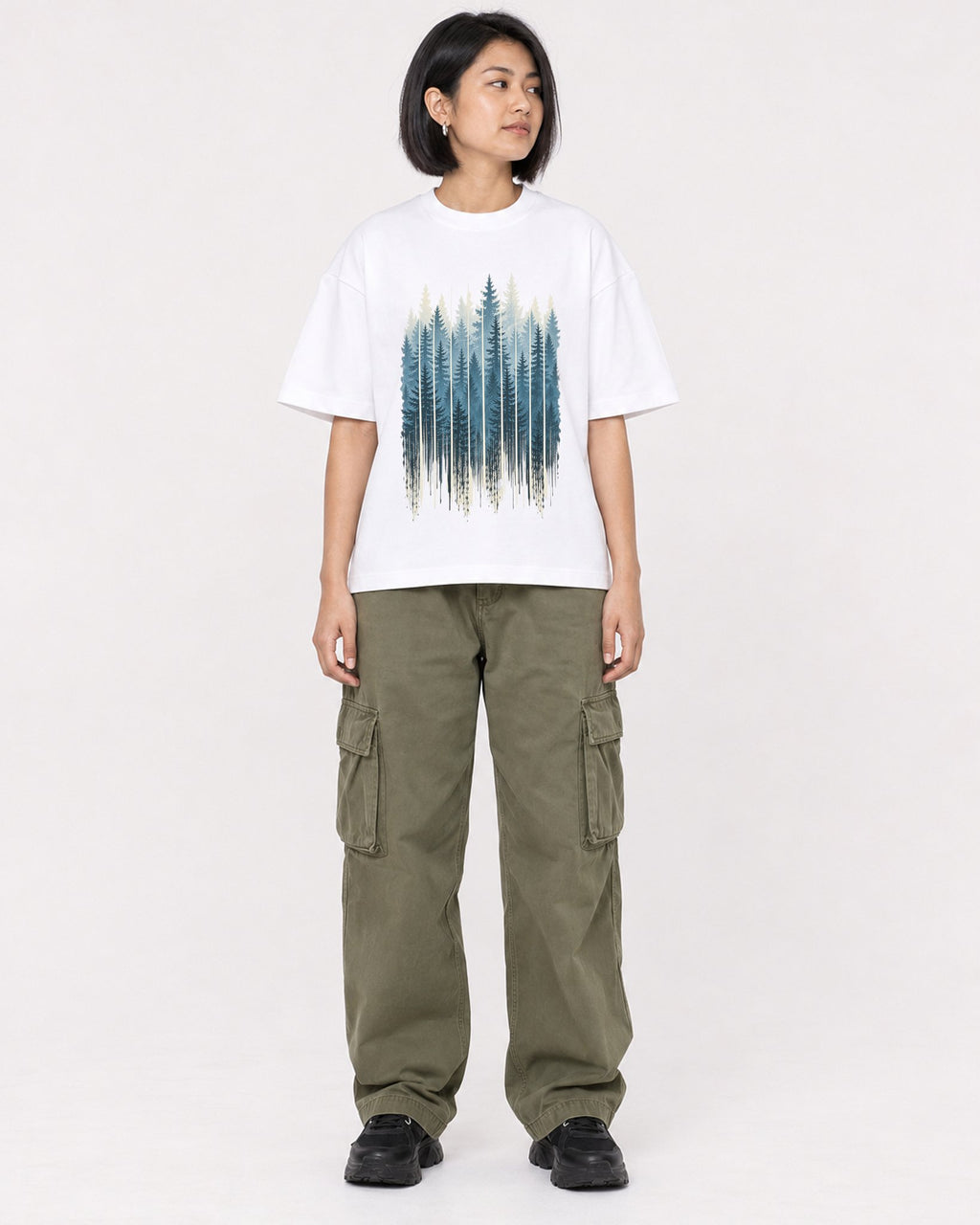 Mockup Boxy Heavyweight Tee White female full-body 32