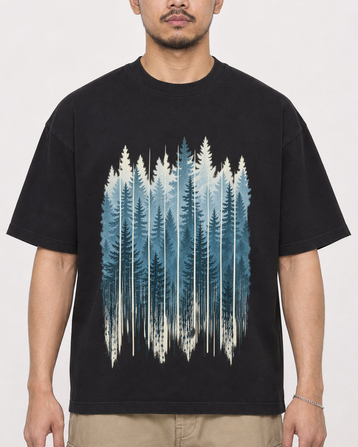 Mockup Boxy Heavyweight Tee Black male close-up 32