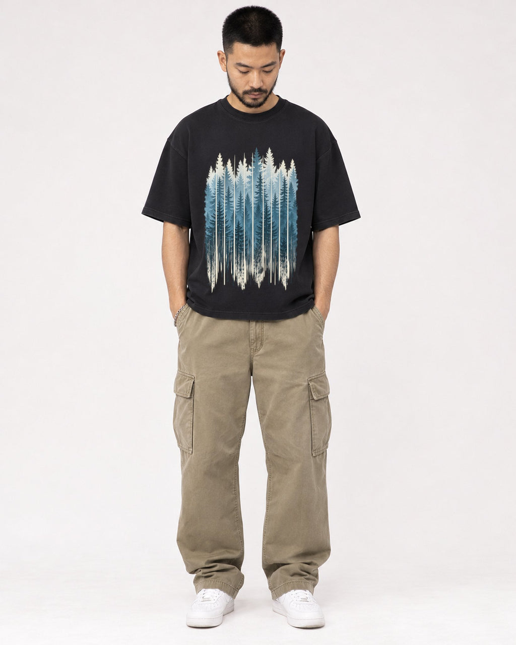 Mockup Boxy Heavyweight Tee Black male full-body 32