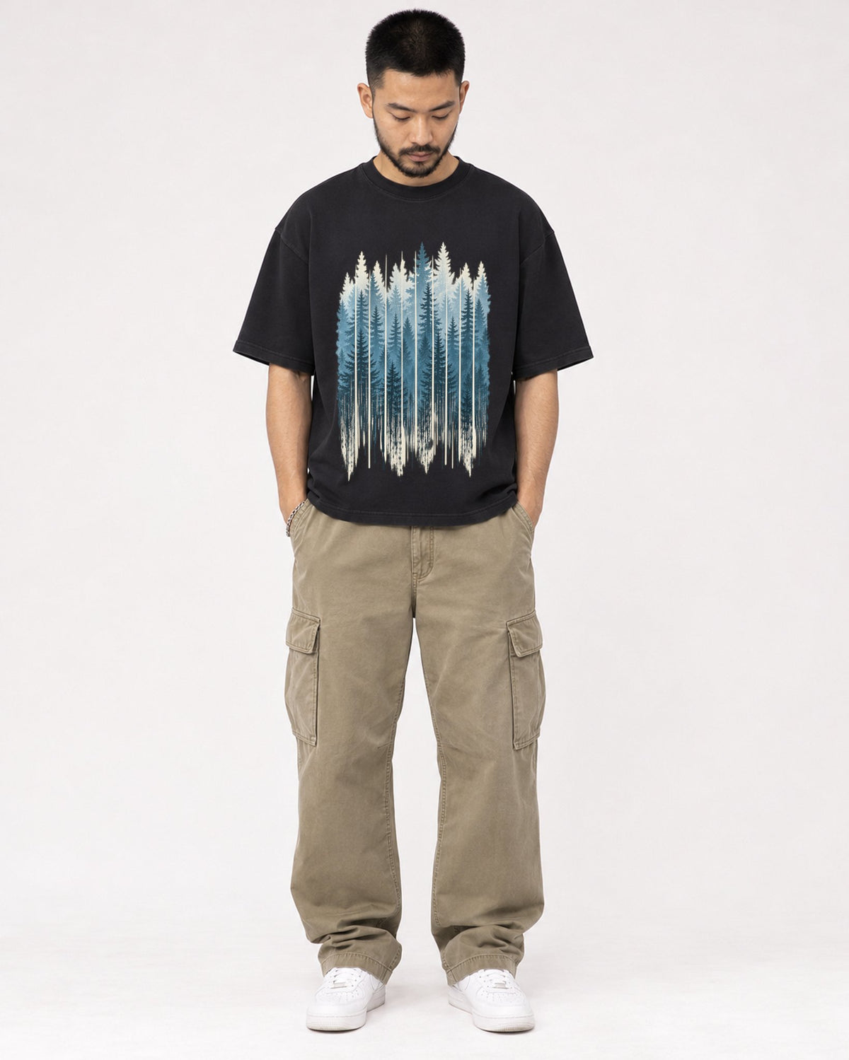 Mockup Boxy Heavyweight Tee Black male full-body 32