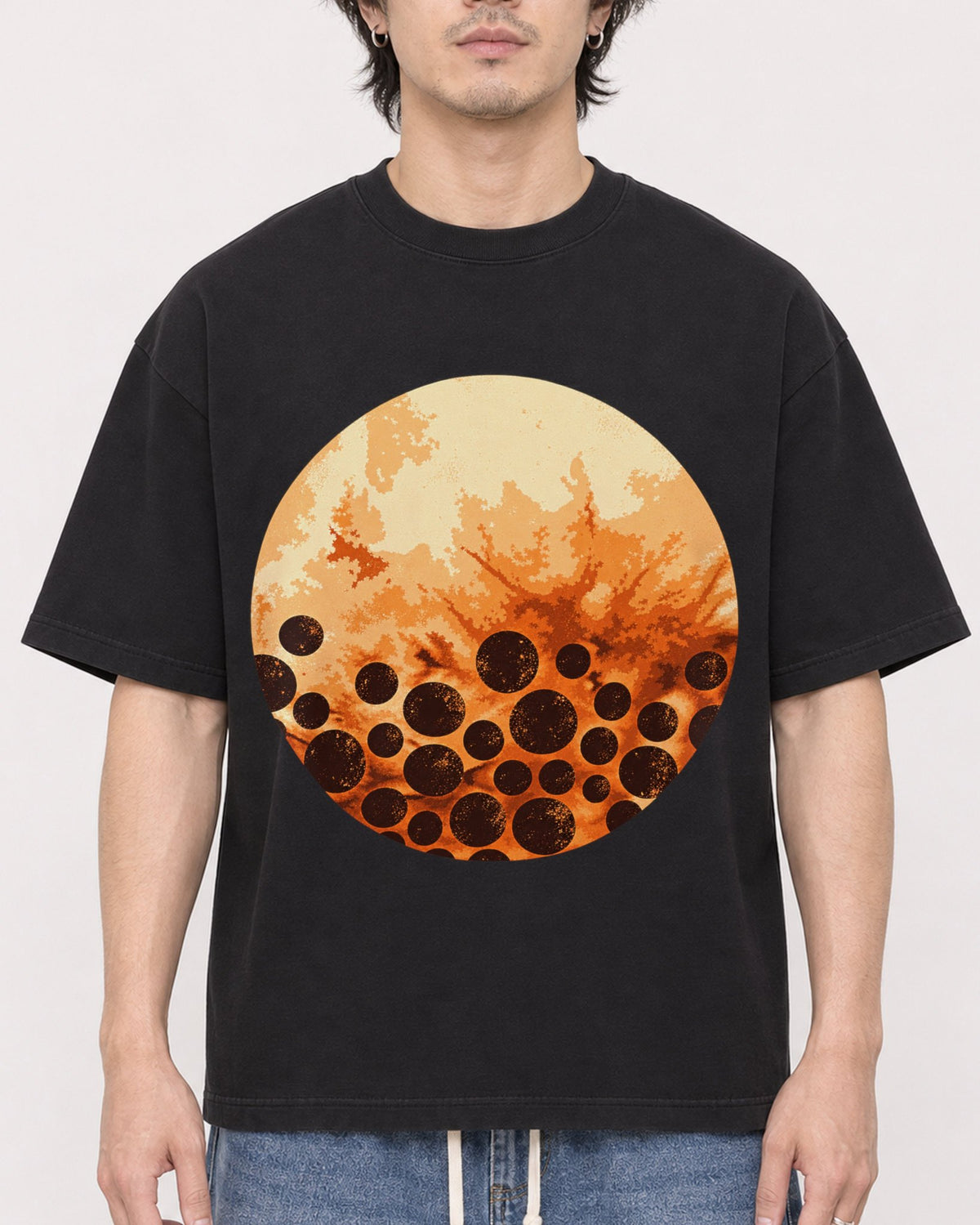 Mockup Boxy Heavyweight Tee Black male close-up 03