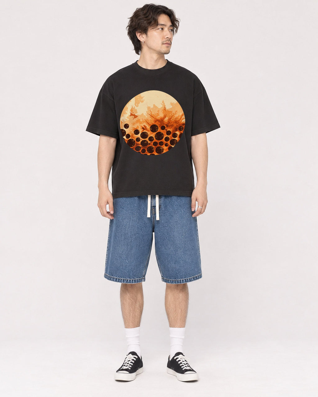 Mockup Boxy Heavyweight Tee Black male full-body 03