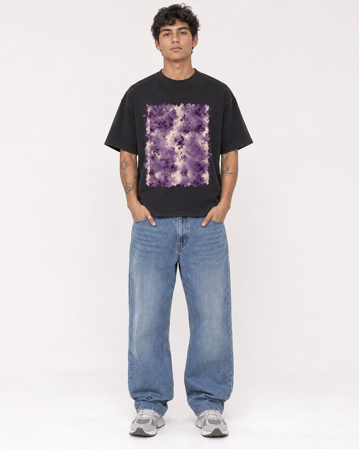 Mockup Boxy Heavyweight Tee Black male full-body 06