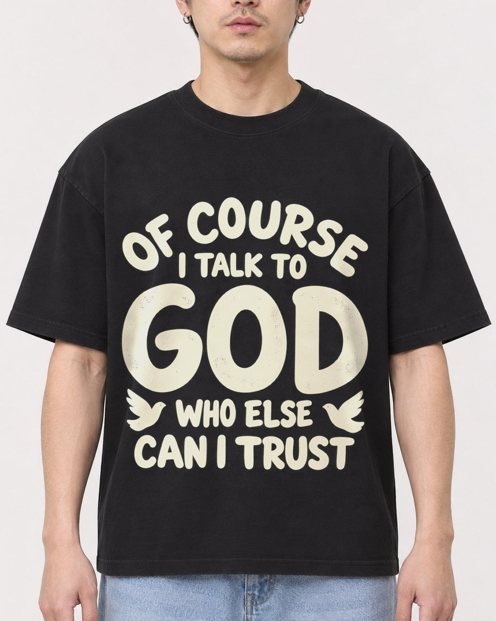 Mockup Boxy Heavyweight Tee Black male close-up 13