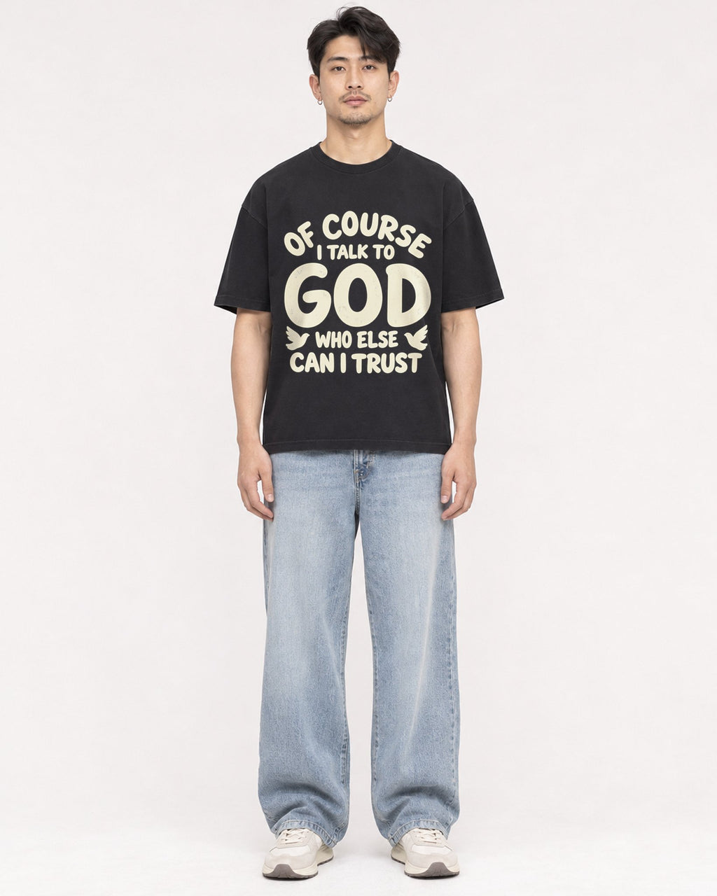 Mockup Boxy Heavyweight Tee Black male full-body 13