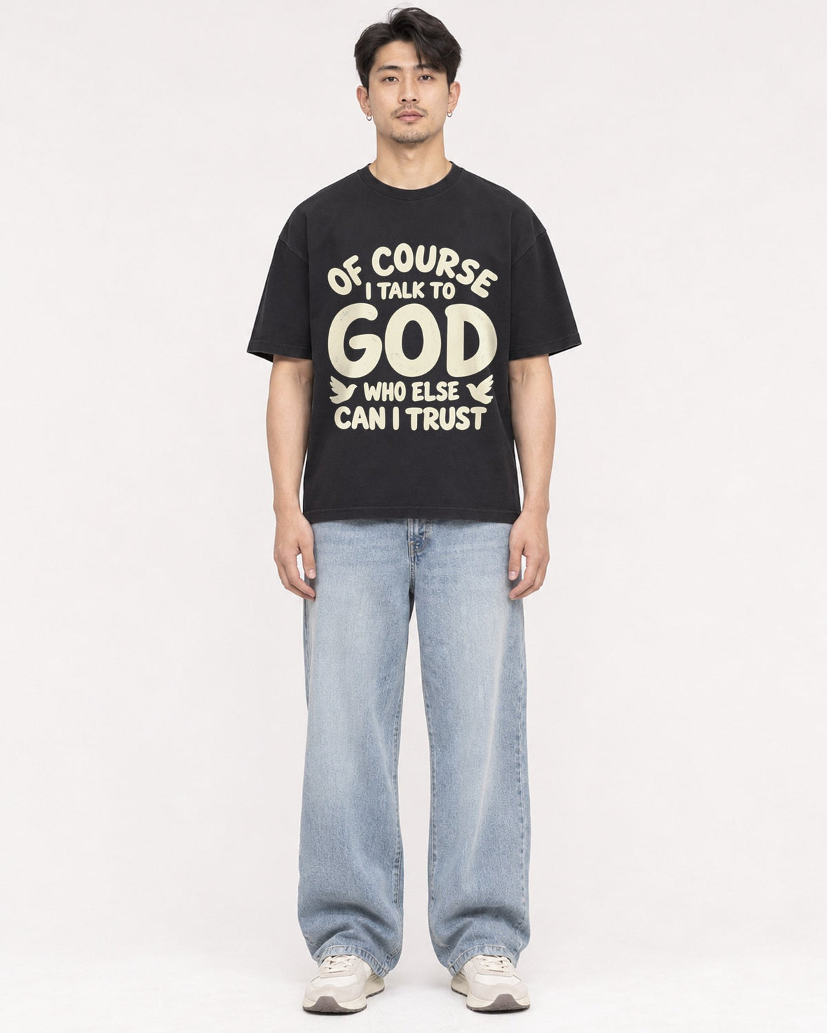 Mockup Boxy Heavyweight Tee Black male full-body 13