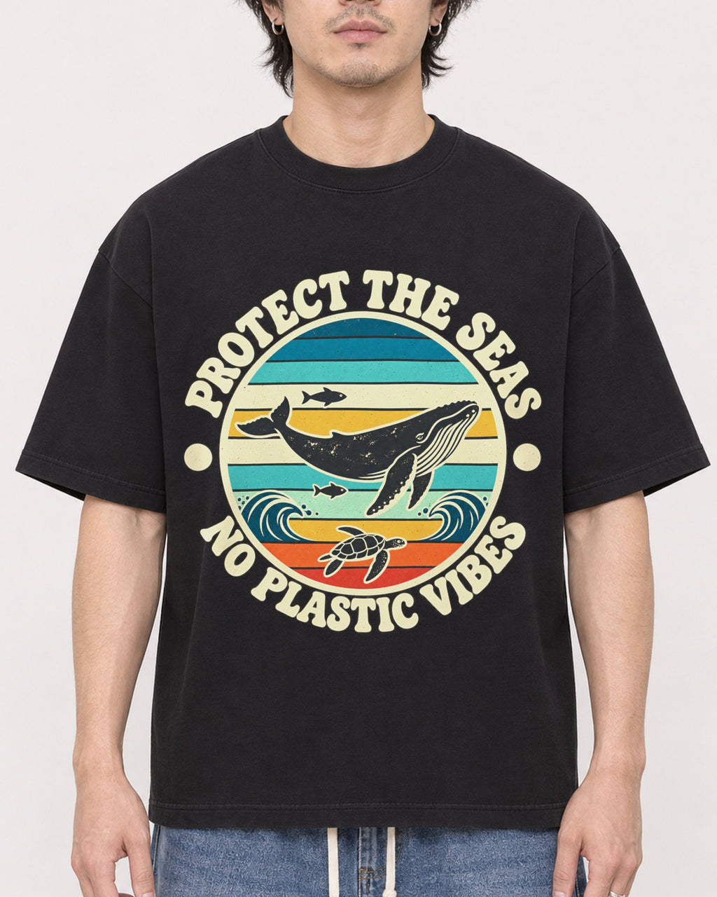 Mockup Boxy Heavyweight Tee Black male close-up 03