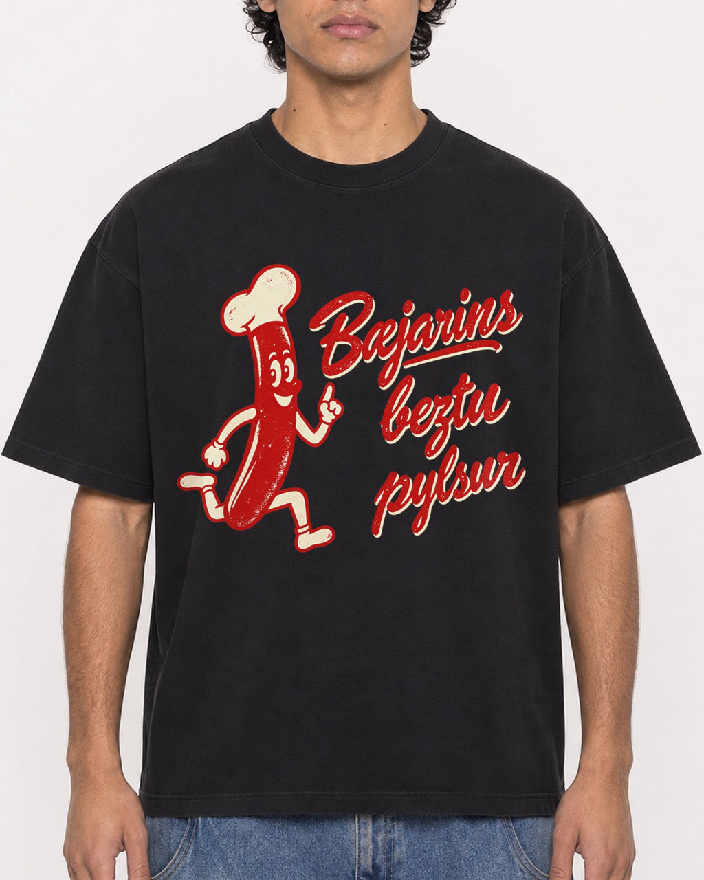 Mockup Boxy Heavyweight Tee Black male close-up 26