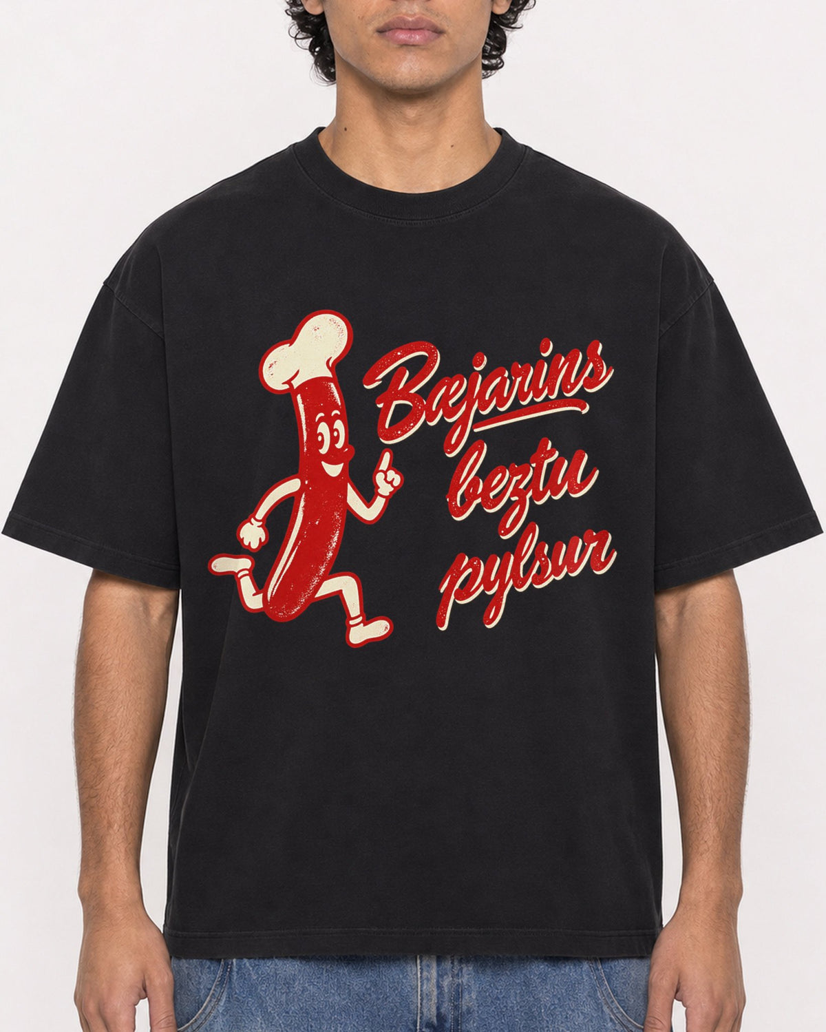 Mockup Boxy Heavyweight Tee Black male close-up 26