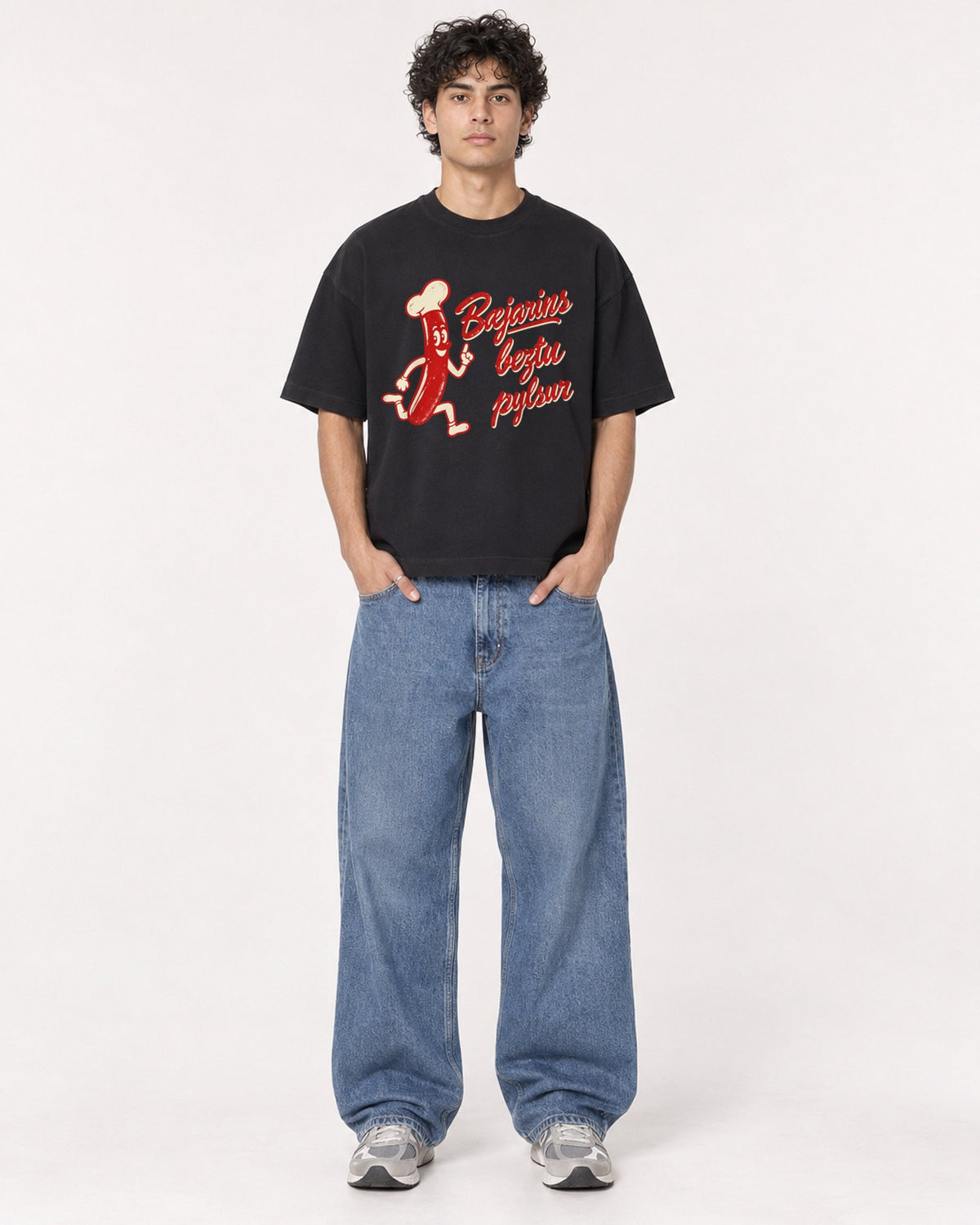 Mockup Boxy Heavyweight Tee Black male full-body 26