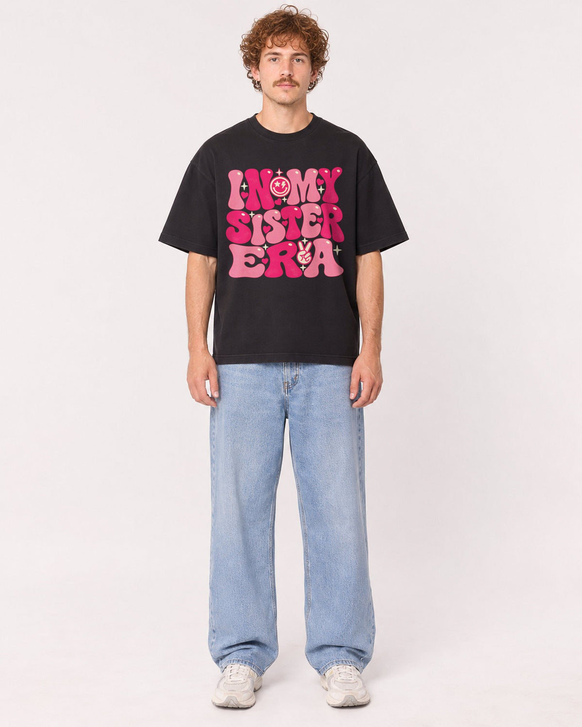 Mockup Boxy Heavyweight Tee Black male full-body 09