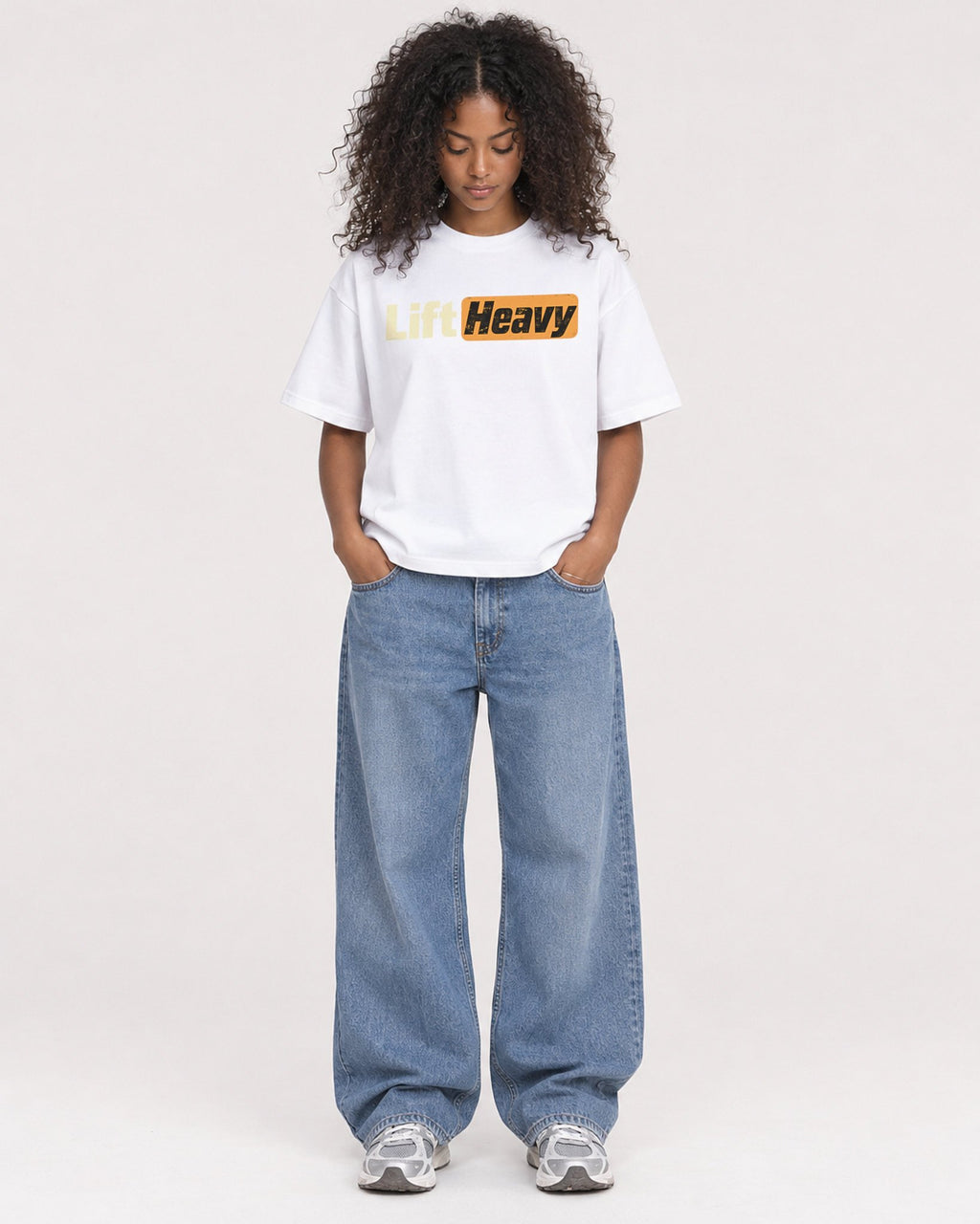 Mockup Boxy Heavyweight Tee White female full-body 05