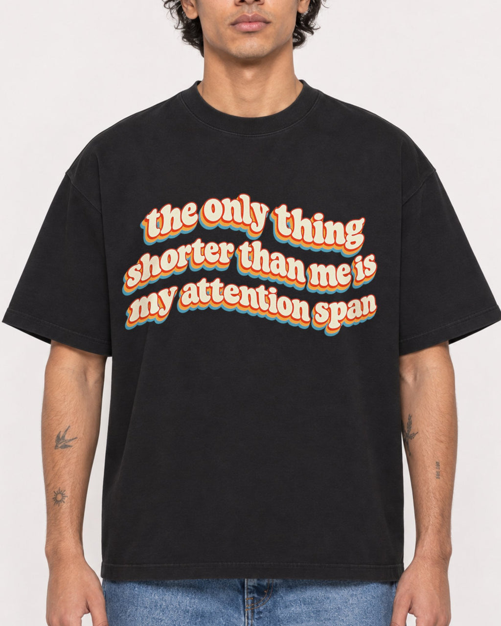 Mockup Boxy Heavyweight Tee Black male close-up 30