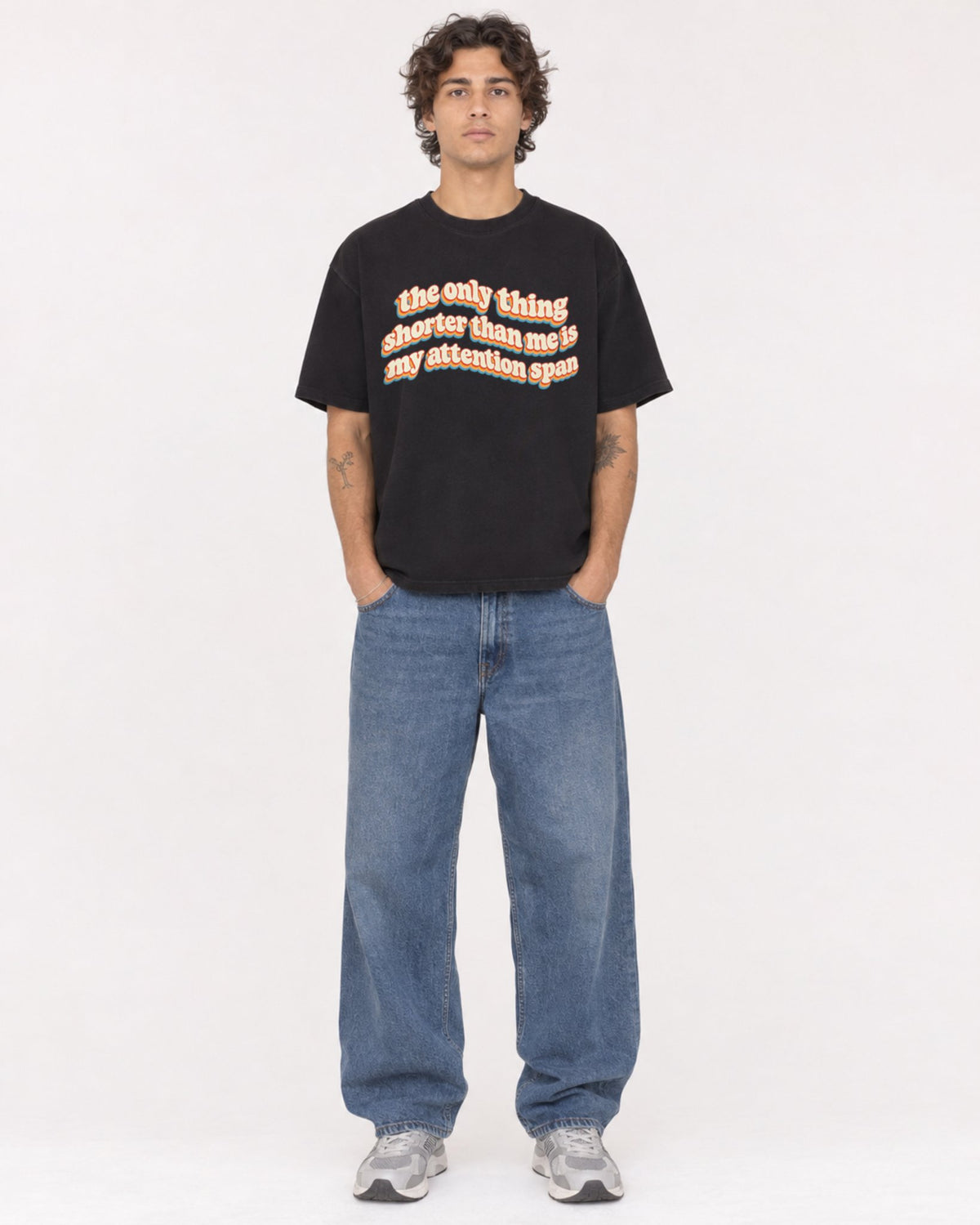 Mockup Boxy Heavyweight Tee Black male full-body 30