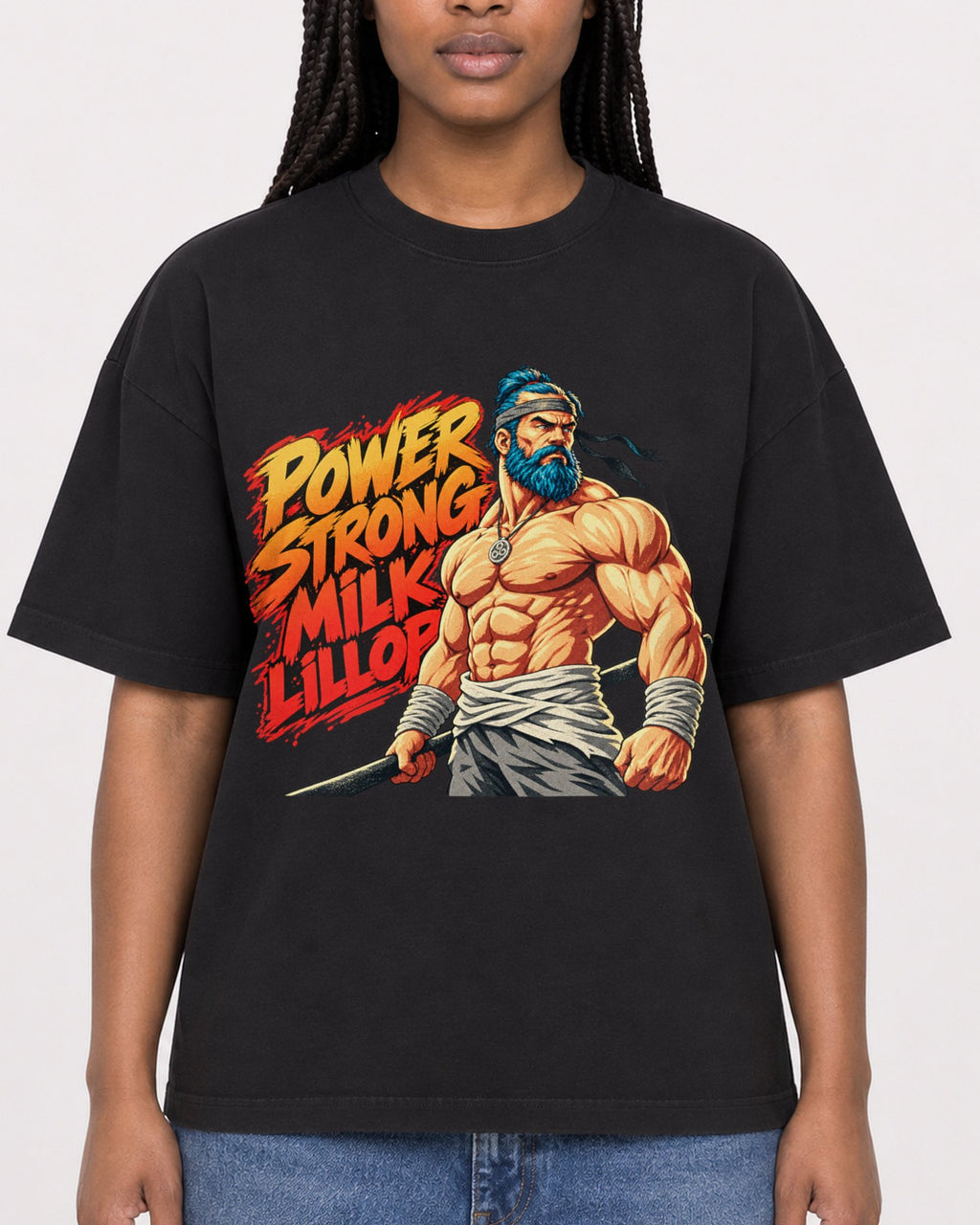 Mockup Boxy Heavyweight Tee Black female close-up 04