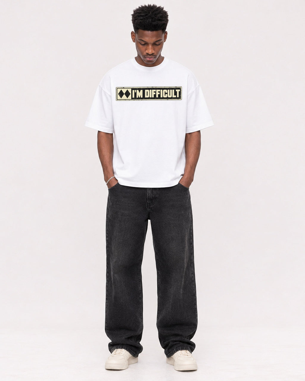 Mockup Boxy Heavyweight Tee White male full-body 15