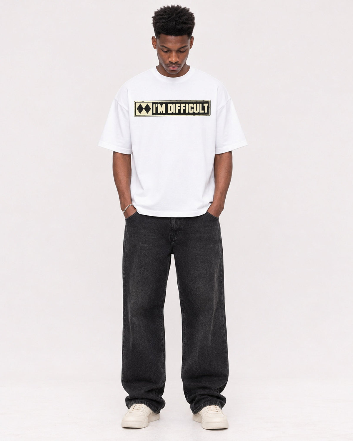 Mockup Boxy Heavyweight Tee White male full-body 15