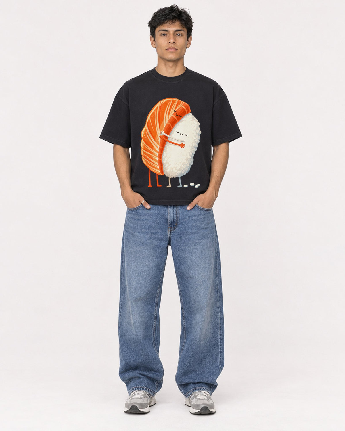 Mockup Boxy Heavyweight Tee Black male full-body 46