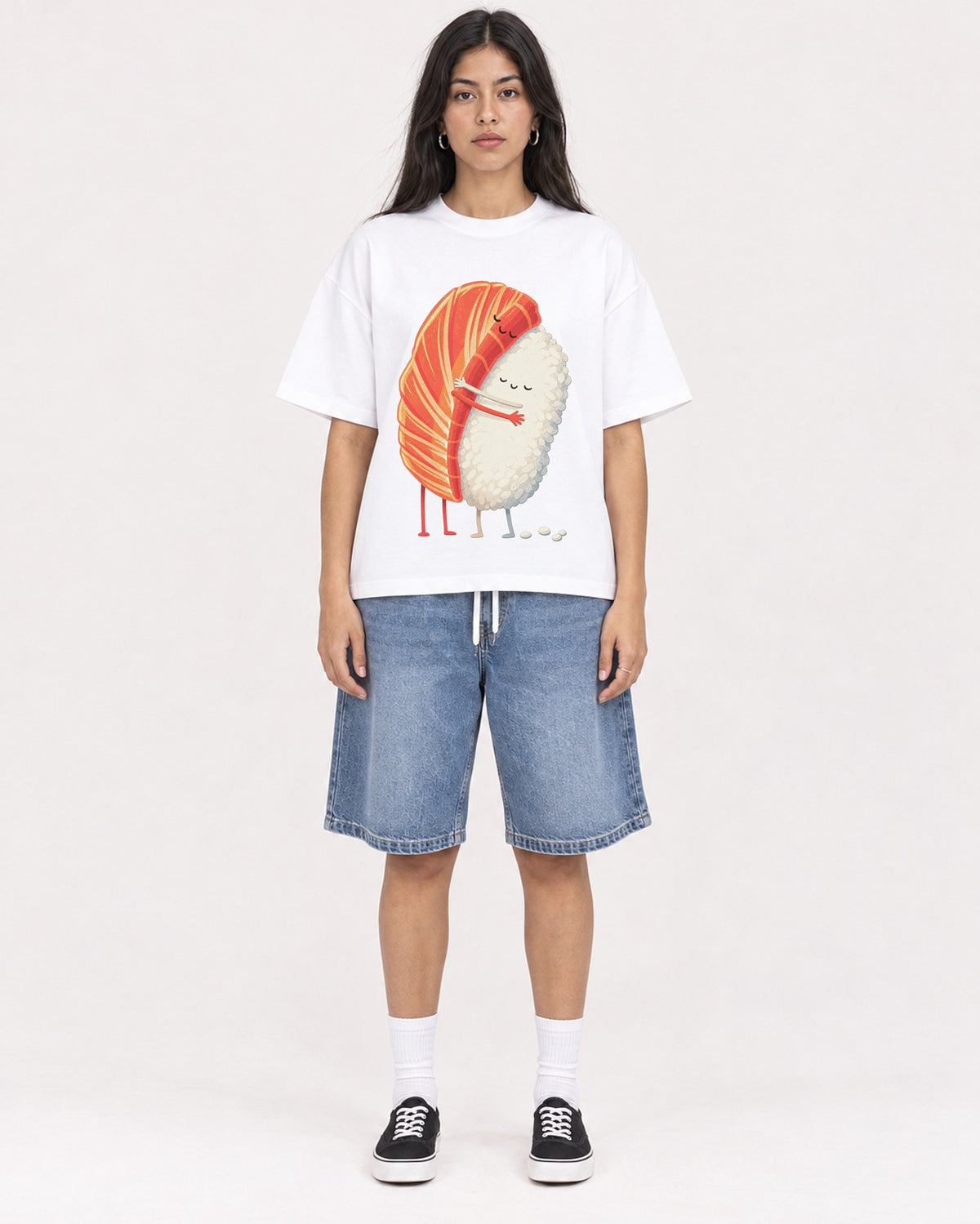 Mockup Boxy Heavyweight Tee White female full-body 46