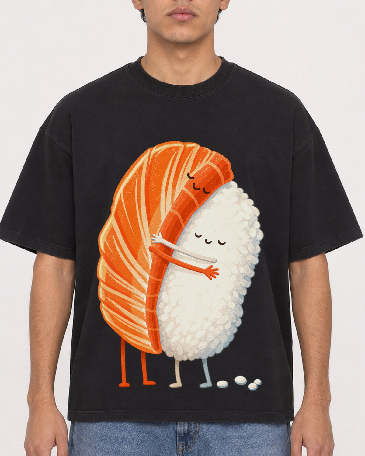 Mockup Boxy Heavyweight Tee Black male close-up 46