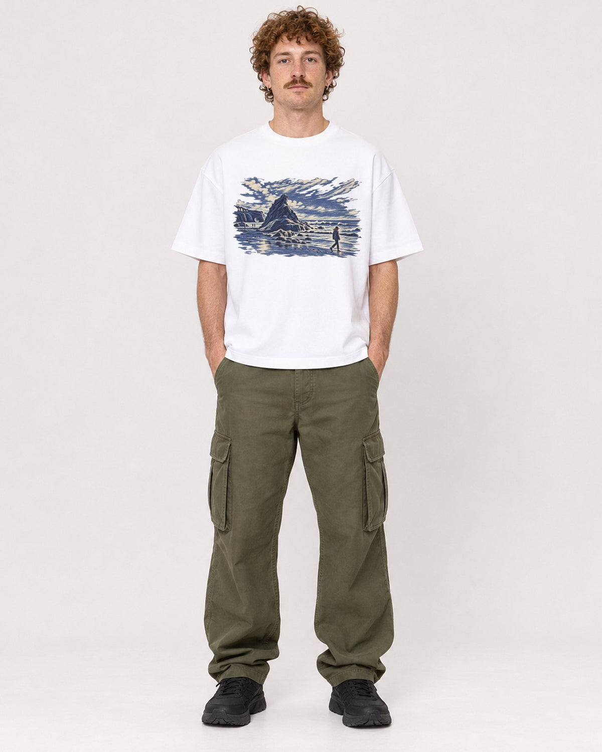 Mockup Boxy Heavyweight Tee White male full-body 09