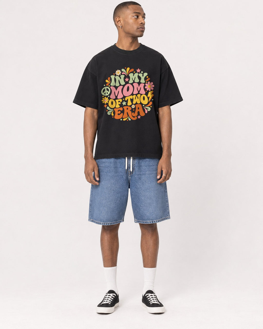 Mockup Boxy Heavyweight Tee Black male full-body 35