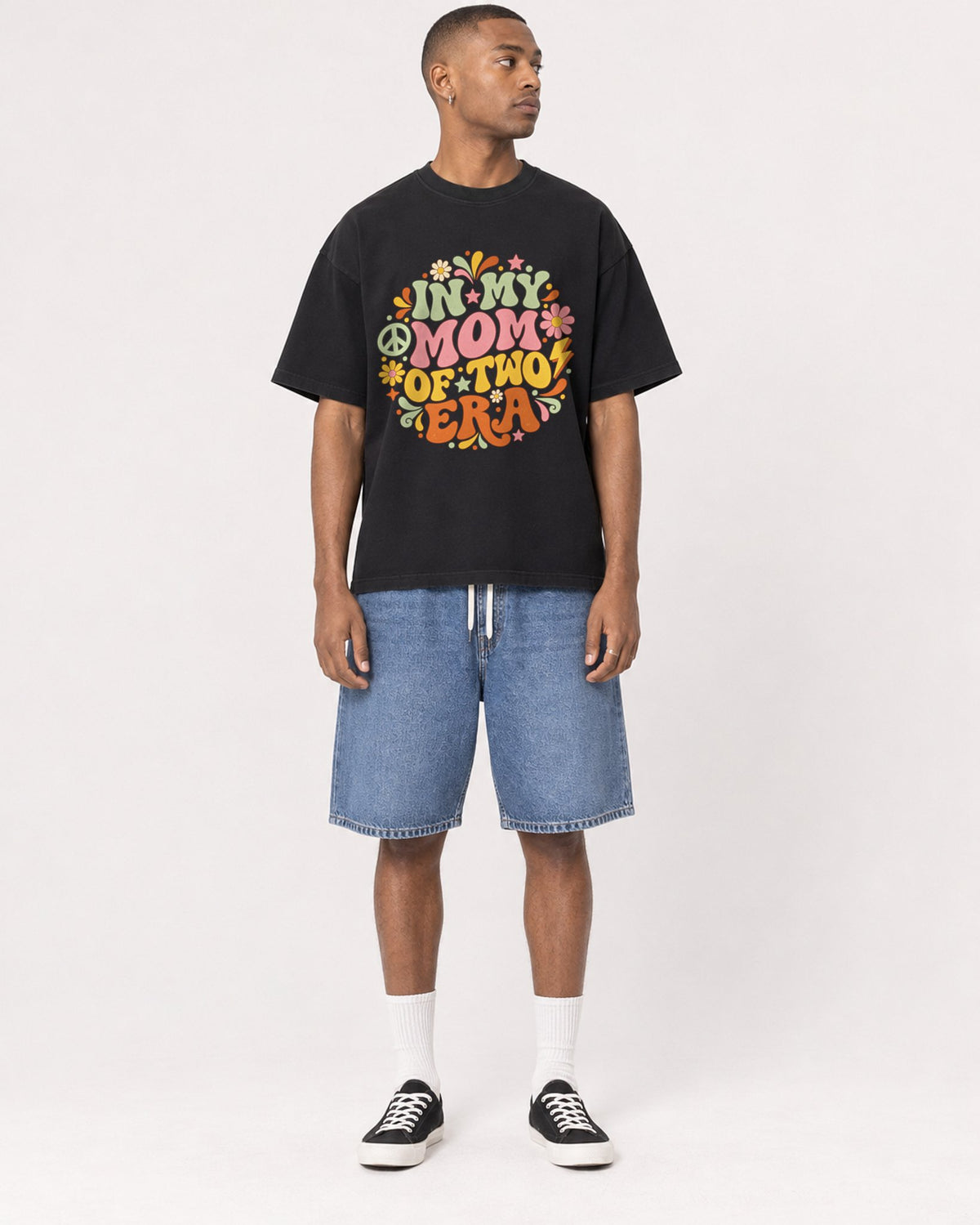 Mockup Boxy Heavyweight Tee Black male full-body 35