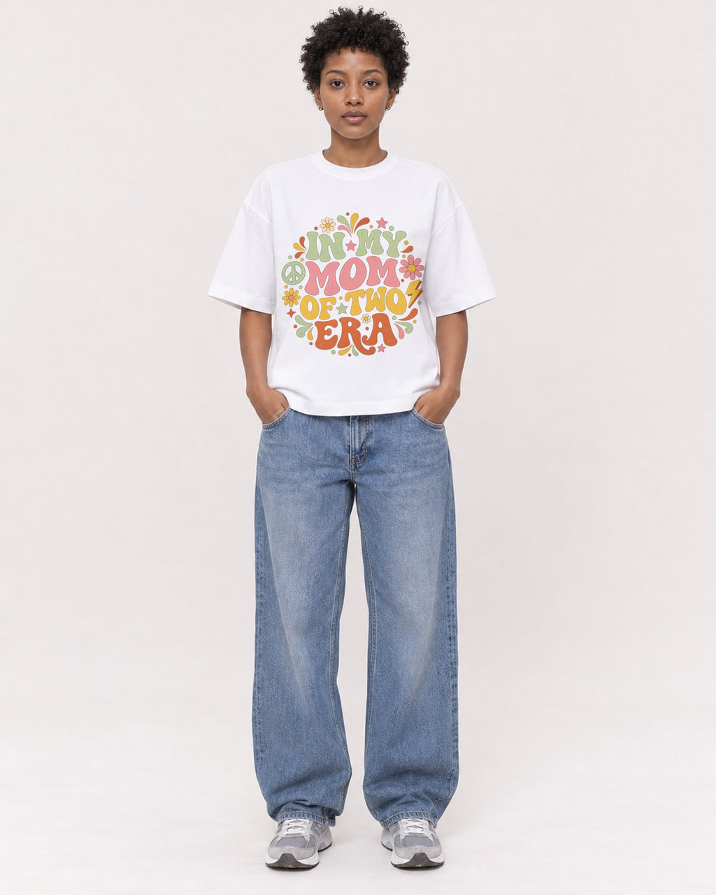 Mockup Boxy Heavyweight Tee White female full-body 35