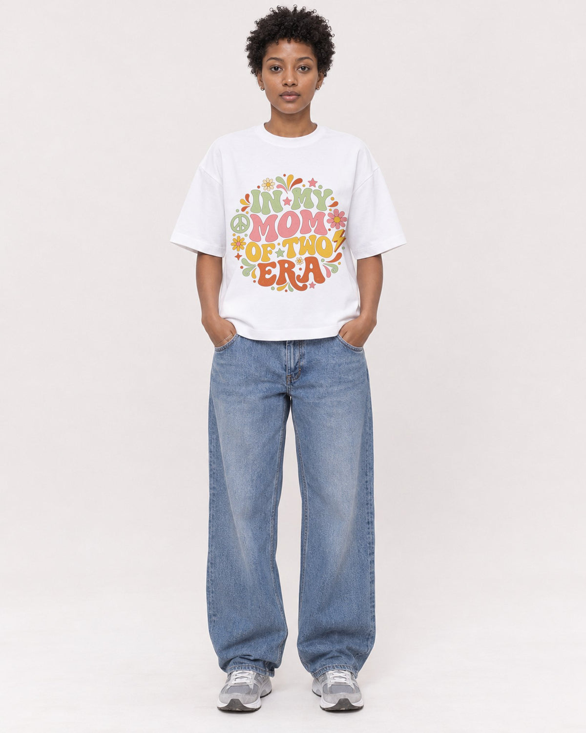 Mockup Boxy Heavyweight Tee White female full-body 35
