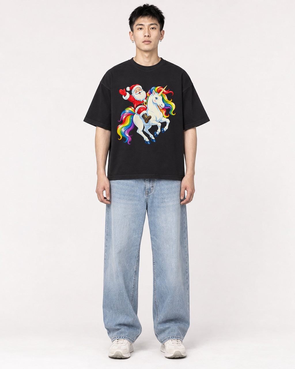 Mockup Boxy Heavyweight Tee Black male full-body 21