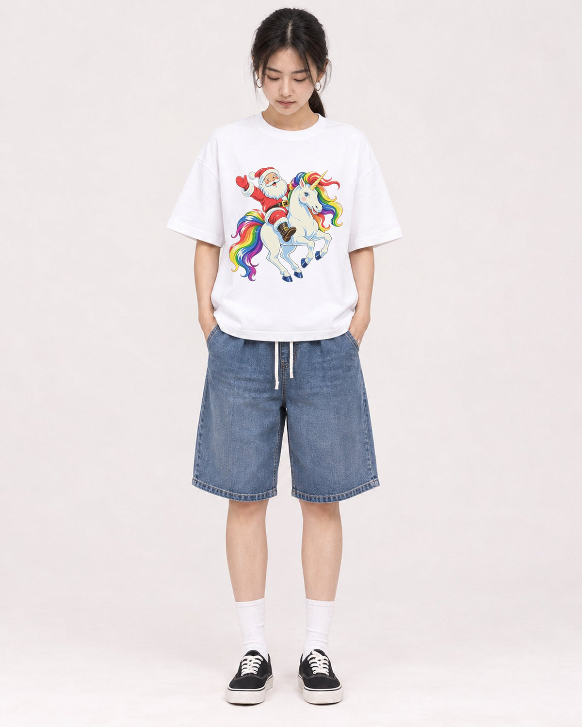 Mockup Boxy Heavyweight Tee White female full-body 21