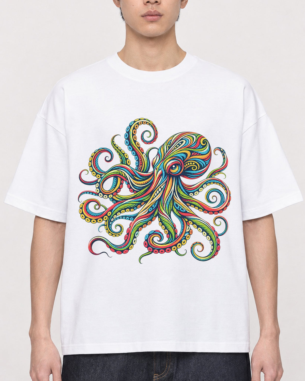 Mockup Boxy Heavyweight Tee White male close-up 01