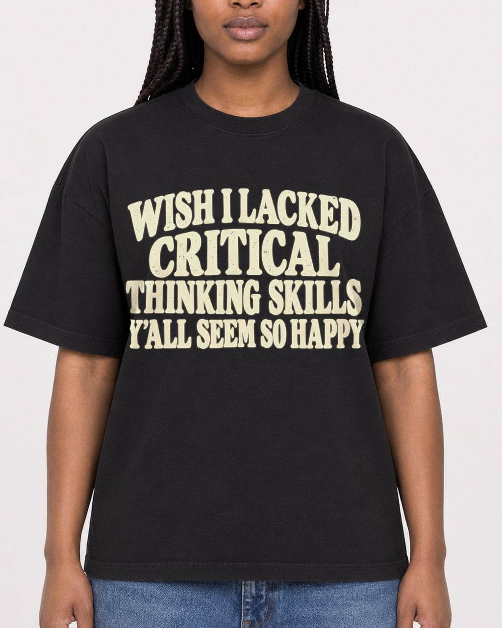 Mockup Boxy Heavyweight Tee Black female close-up 04