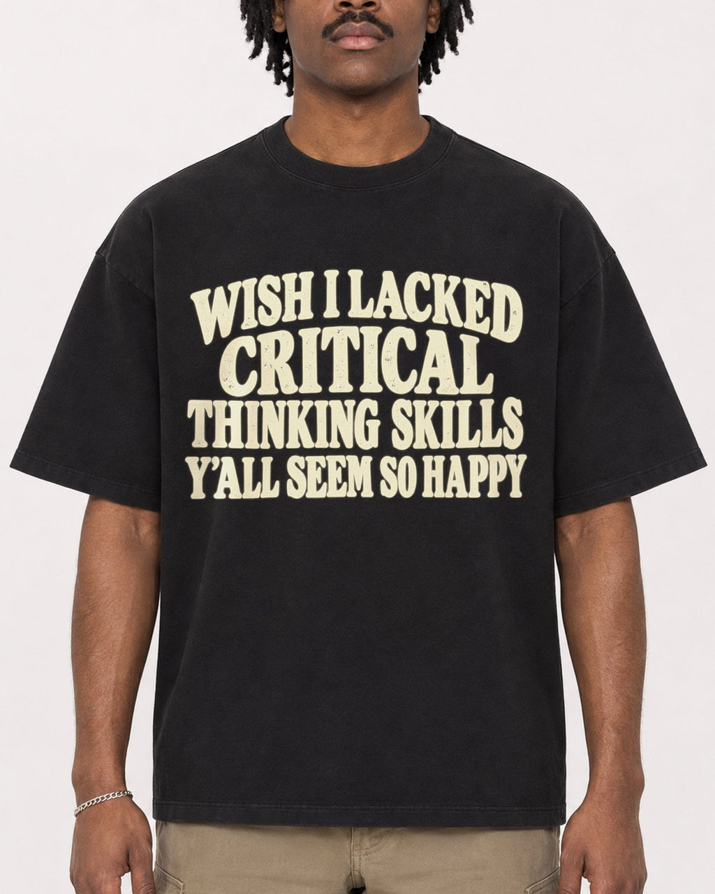 Mockup Boxy Heavyweight Tee Black male close-up 04