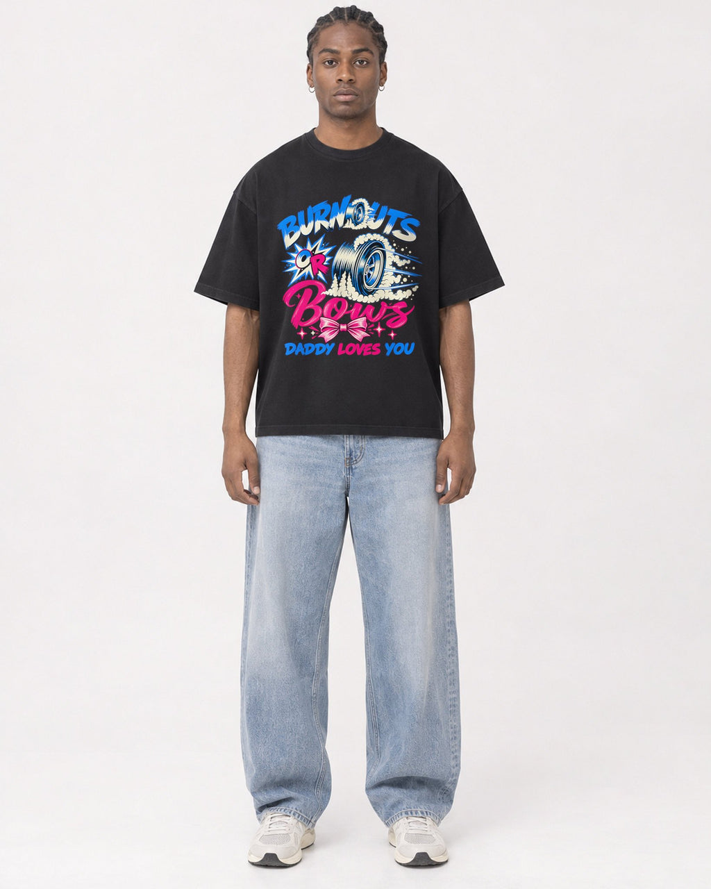 Mockup Boxy Heavyweight Tee Black male full-body 25