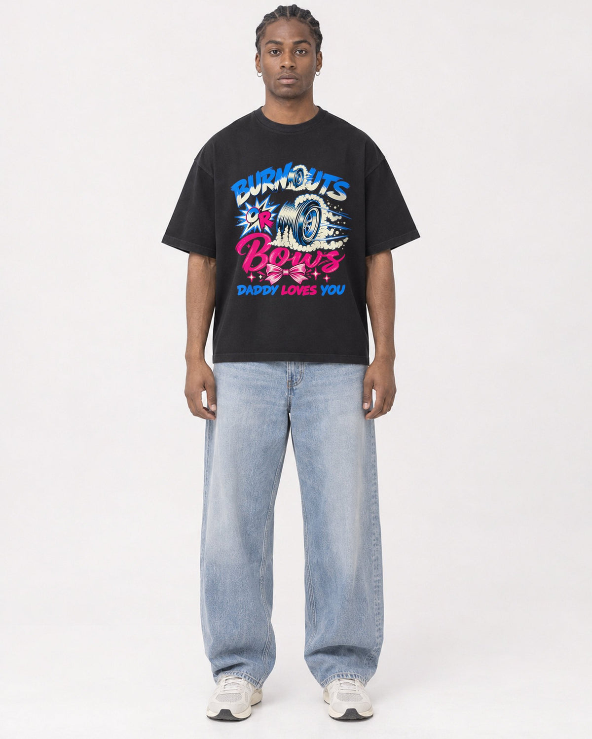 Mockup Boxy Heavyweight Tee Black male full-body 25