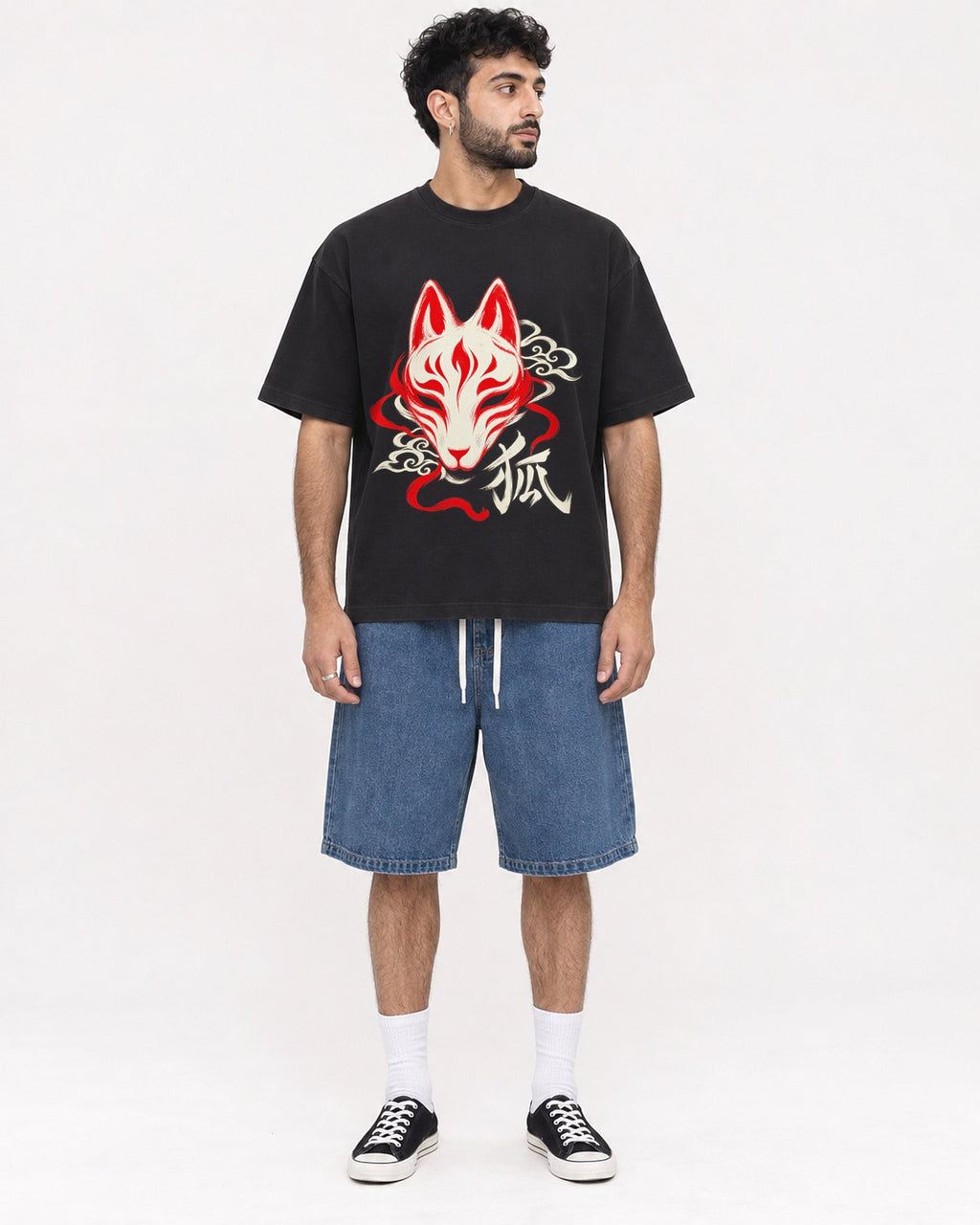 Mockup Boxy Heavyweight Tee Black male full-body 07