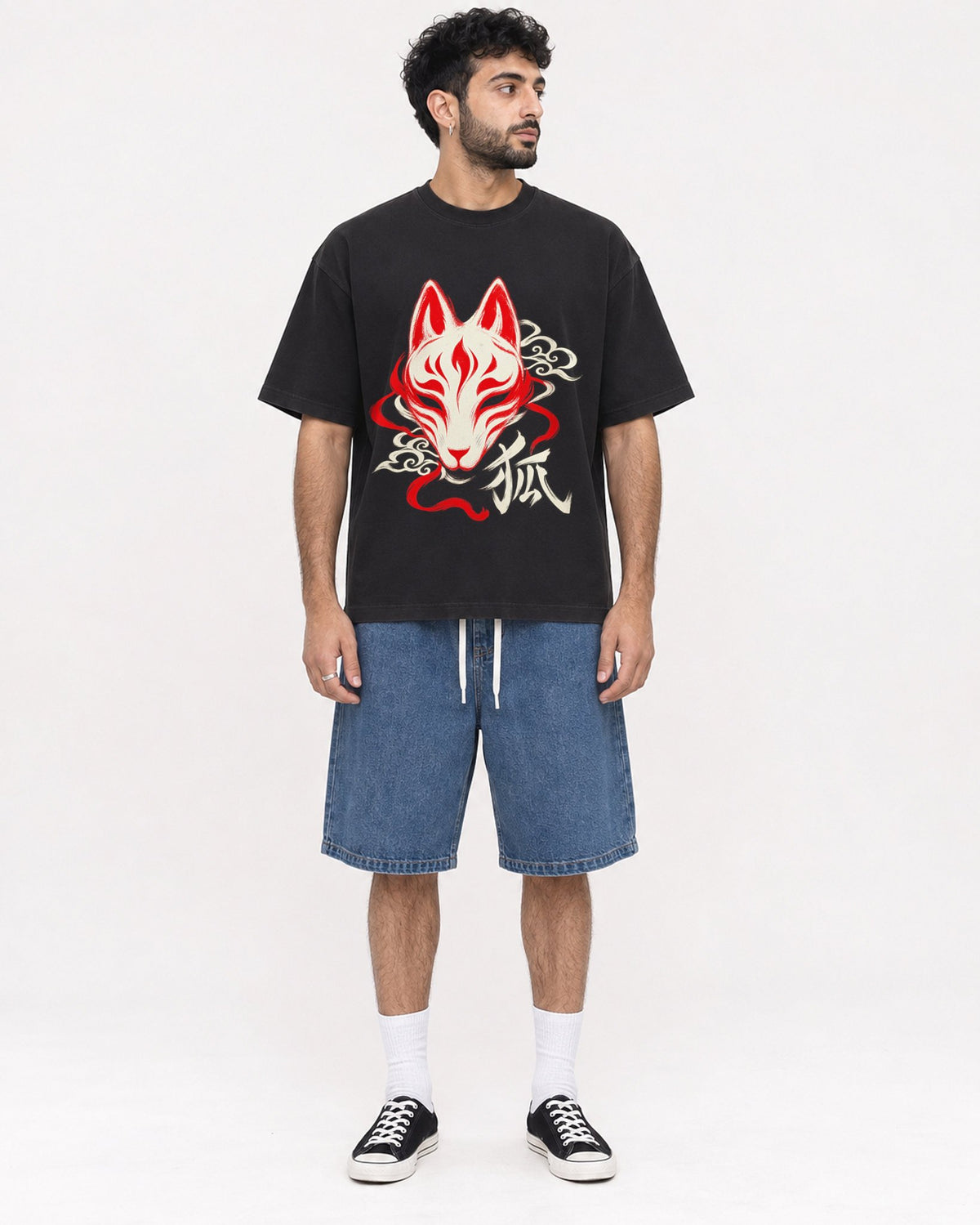 Mockup Boxy Heavyweight Tee Black male full-body 07