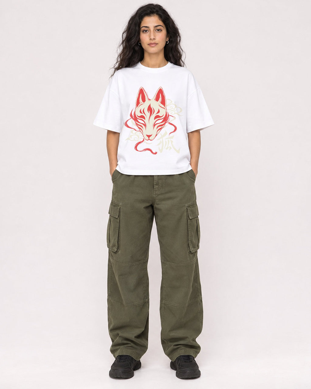 Mockup Boxy Heavyweight Tee White female full-body 07