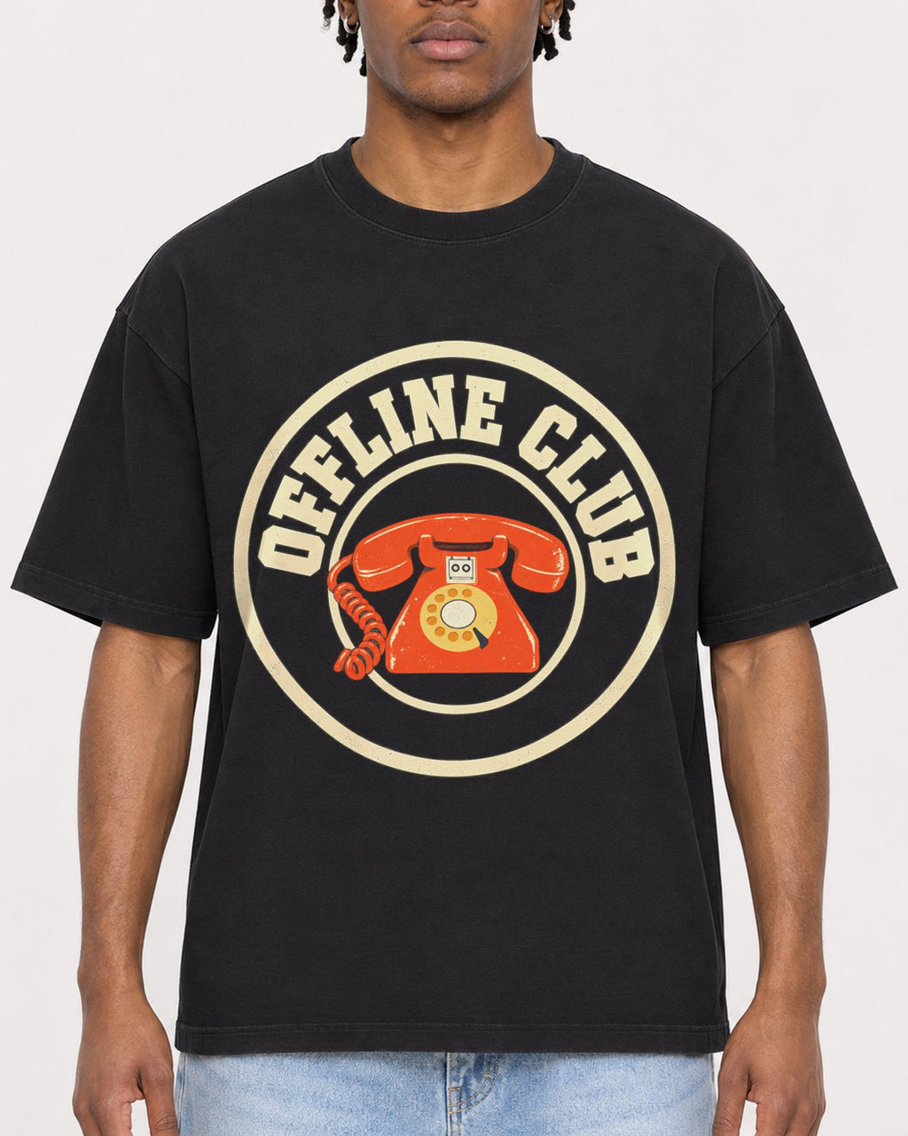 Mockup Boxy Heavyweight Tee Black male close-up 05