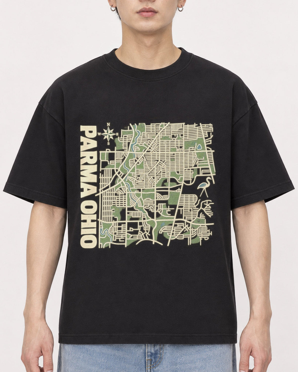 Mockup Boxy Heavyweight Tee Black male close-up 01