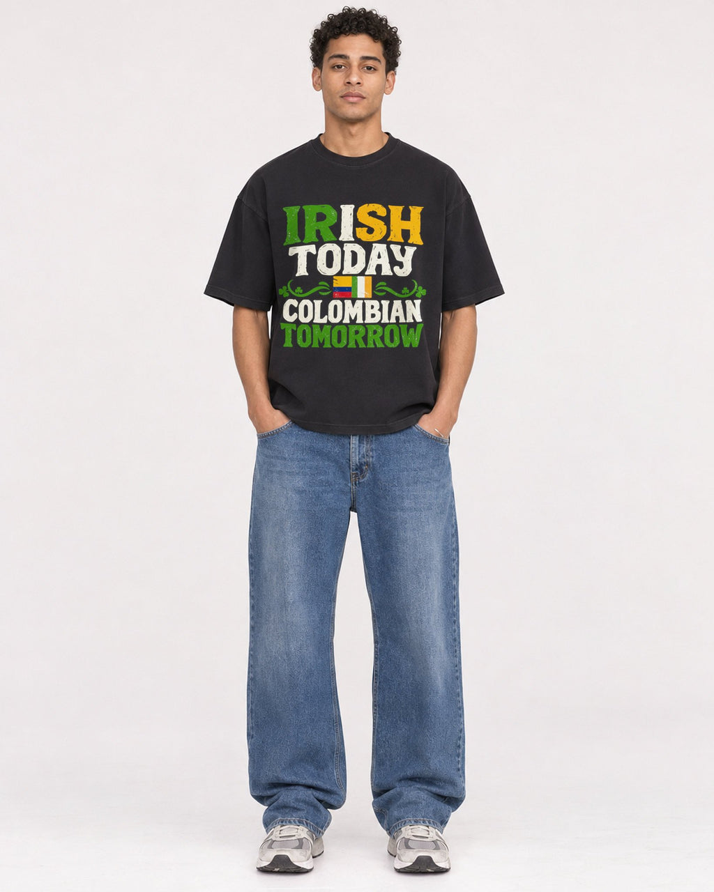 Mockup Boxy Heavyweight Tee Black male full-body 10