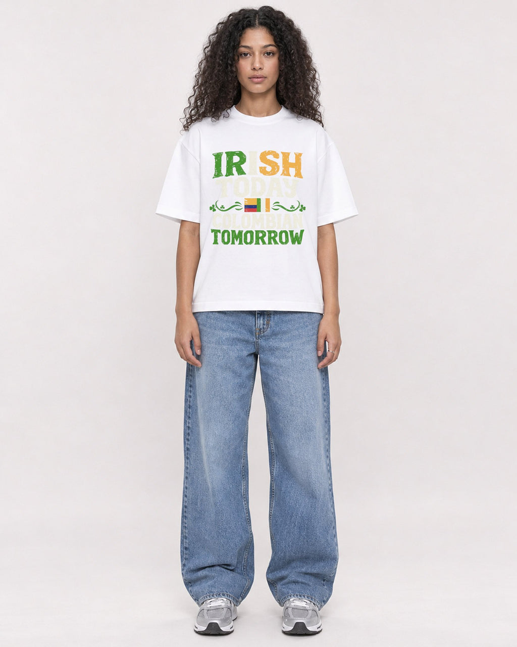 Mockup Boxy Heavyweight Tee White female full-body 10
