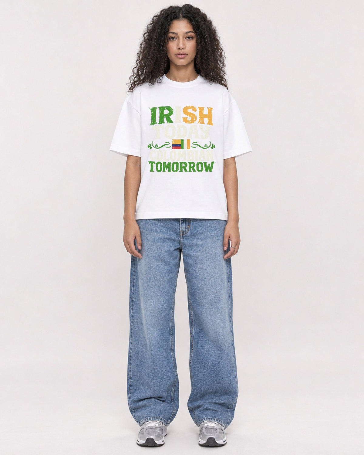 Mockup Boxy Heavyweight Tee White female full-body 10