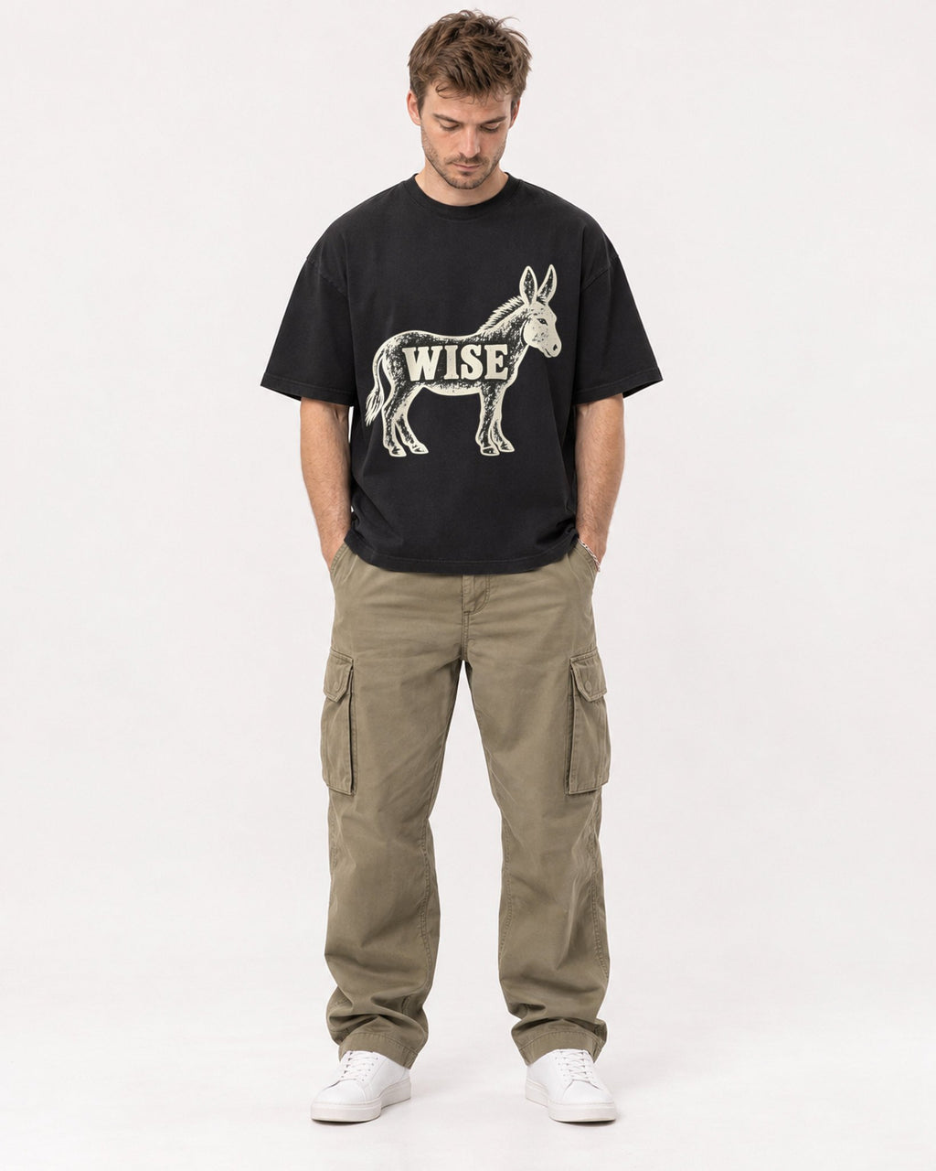 Mockup Boxy Heavyweight Tee Black male full-body 08
