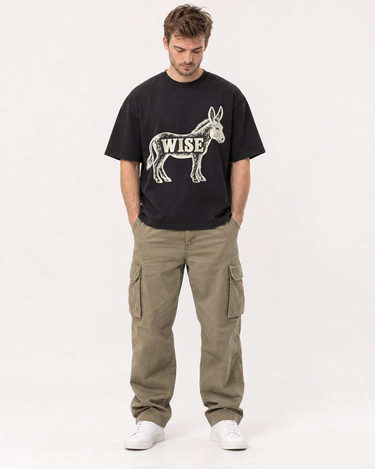 Mockup Boxy Heavyweight Tee Black male full-body 08