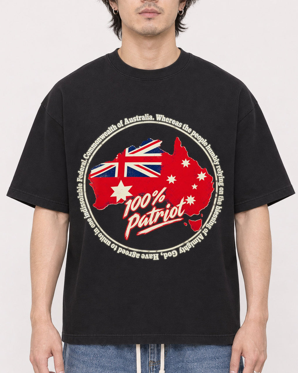 Mockup Boxy Heavyweight Tee Black male close-up 03